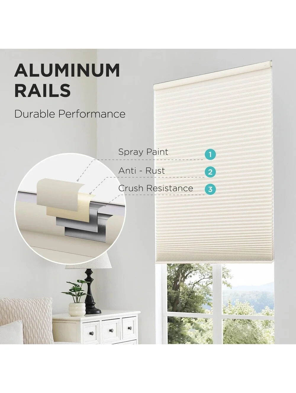Joydeco No Drill Cordless Cellular Shades 36x64 Light Filtering Honeycomb Beige